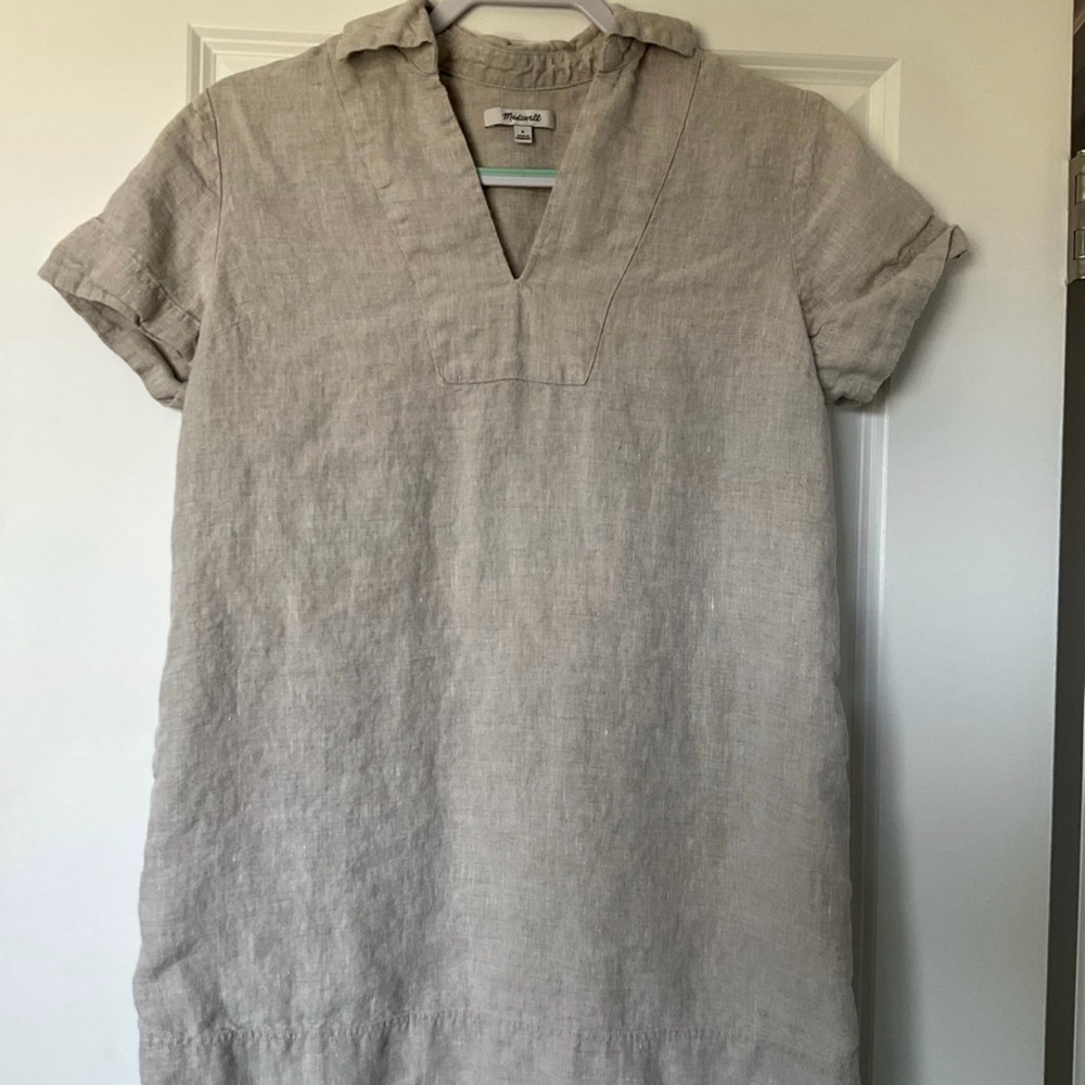 Madewell Linen Mini V Neck Dress